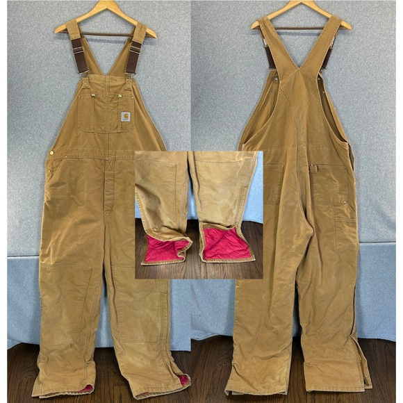 Carhartt Tan Brown‎ Bib Overalls Cargo Fully Insulated Work Mens Size 48 x 34 ?